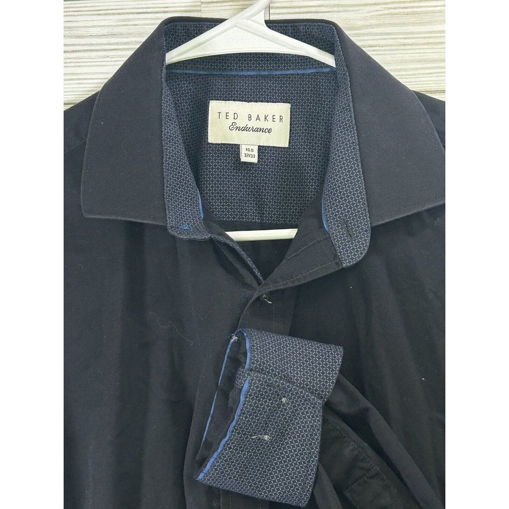 Ted‎ Baker Endurance Mens Black Flip Cuff  Trim Fit Shirt Woven Cotton M